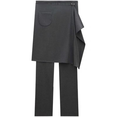 Courrèges Wool Tailored Pants With Draped Overskirt In Steel Grey