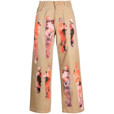 Kidsuper Graphic-print Cotton Straight-leg Jeans In Brown