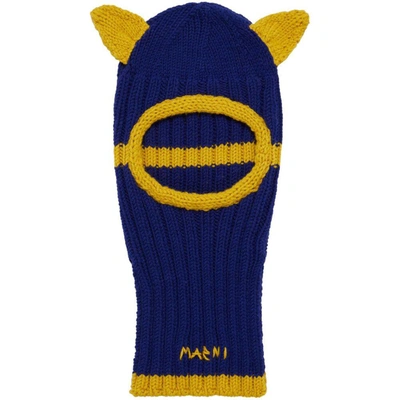 Marni Pop-up Animal-ears Balaclava In Blue/yellow