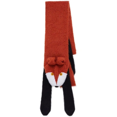 Marni Fox Knitted Scarf In Brown/black
