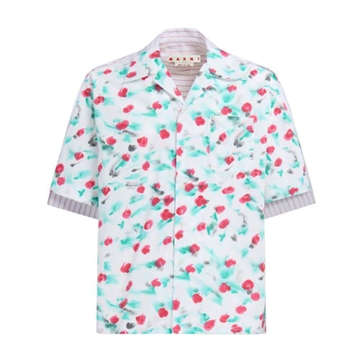 Marni Mix-print Panelled Shirt In Rew01 Lily White