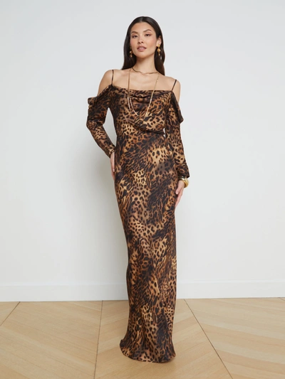 L Agence Zeta Skirt In Brown Multi Oil Leopard