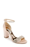 Badgley Mischka Finesse Embellished Ankle Strap Sandal In Seashell Satin