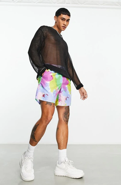 Asos Design Swim Shorts In Mid Length In Abstract Floral Print-multi
