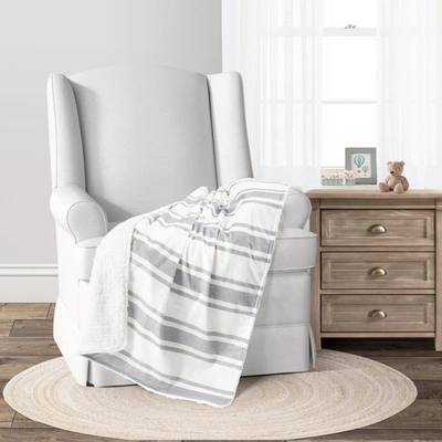 Lush Decor Farmhouse Stripe Soft Sherpa Blanket In Gray