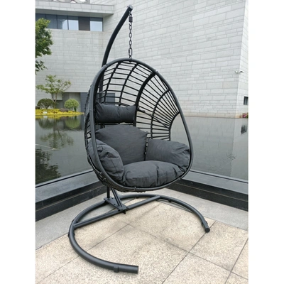 Simplie Fun High Quality Outdoor Indoor Black Color Pe Wicker Swing Egg Chair