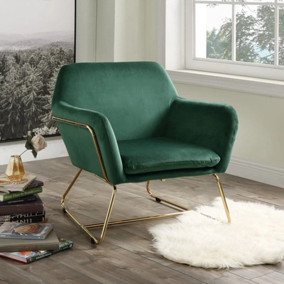 Simplie Fun Keira Green Velvet Accent Chair With Metal Base