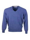 Brunello Cucinelli 100% Cashmere V-neck Sweater With Contrasting Profile In Blue