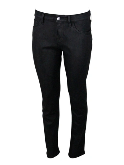 Jacob Cohen Leather Hand Coated 5 Pocket Trousers Kimberly Skynny Regular Waist Regular Waist In Soft Stretch Fa In Black