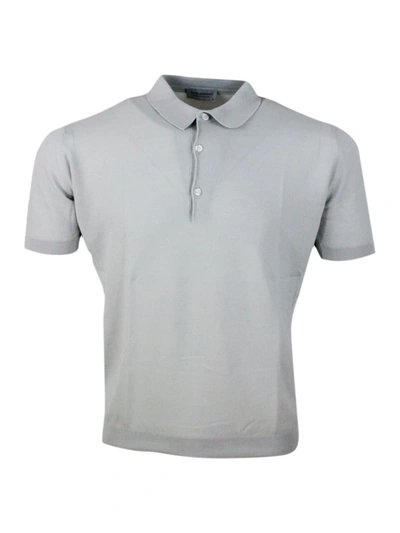 John Smedley Short-sleeved Polo Shirt In Extrafine Piqué Cotton Thread With Three Buttons In Grey