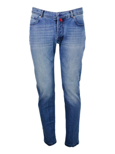 Kiton Five-pocket Stretch Jeans With A Slim Fit Made Of Fine Denim With Button Closure And Top Finishes