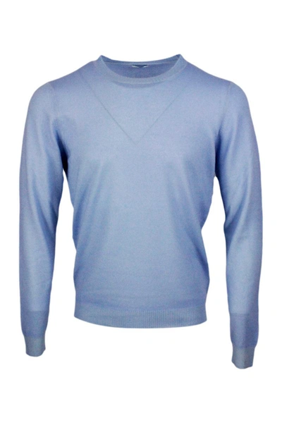 Malo Lightweight Crew-neck Long-sleeved Jumper Made Of Garment-dyed Soft Light Cashmere In Azzurro Cielo