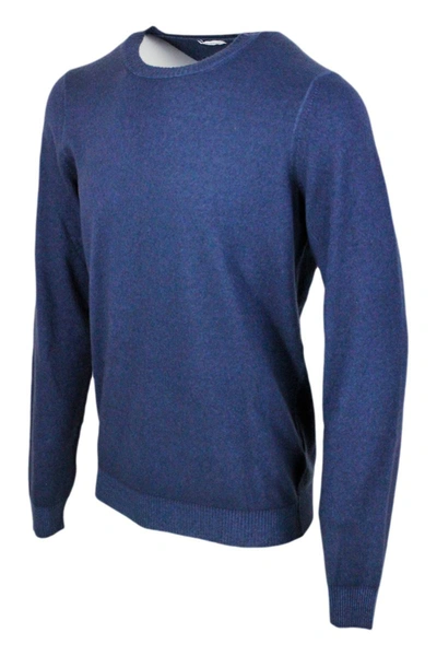 Malo Lightweight Crew-neck Long-sleeved Sweater Made Of Garment-dyed Soft Light Cashmere In Blue