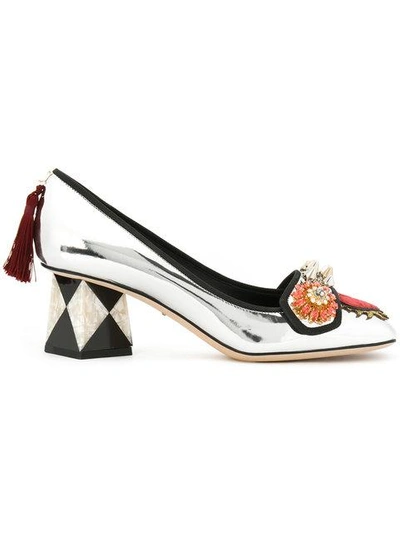 Dolce & Gabbana 皮质高跟鞋配以贴饰 In Metallic