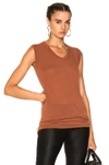 RICK OWENS V NECK SLEEVELESS TEE IN BROWN.,RP17F7102 JS