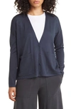 Eileen Fisher V-neck Merino Wool Cardigan In Blue Moon
