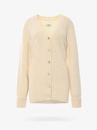 Maison Margiela Cotton Blend Cardigan With Back Iconic Stitching.this Garnment Has Been Treated In Order To Give The In White