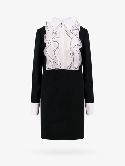 Valentino Poplin And Chiffon-trimmed Wool And Silk-blend Crepe Mini Dress In Black