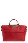 Longchamp Le Pliage Expandable Travel Duffel Weekender In Deep Red