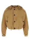 Prada Faux Shearling-trim Cotton Jacket In Camel