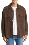 Frame Men's Clean Suede 2-pocket Overshirt In Dark Wood