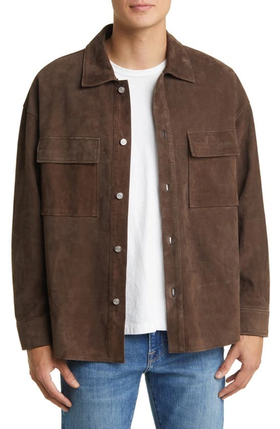 Frame Men's Clean Suede 2-pocket Overshirt In Dark Wood