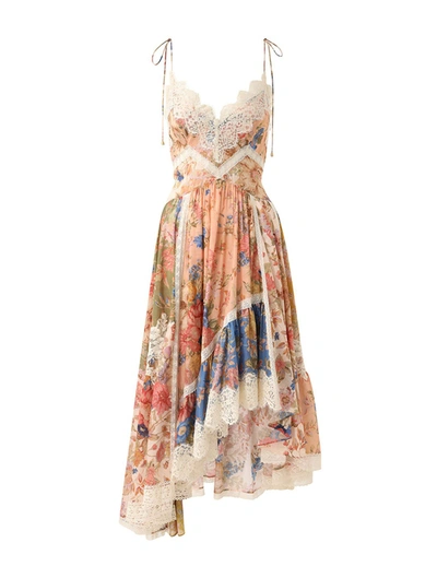 Zimmermann August Asymmetric Lace-trimmed Paisley-print Silk Midi Dress In Multicolor