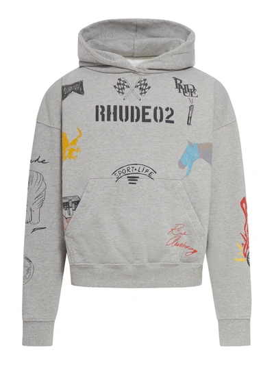 Rhude Logo Printed Cotton Hoodie In Grey