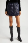 Ganni Shiny Quilt Mini Skirt In Sky Captain