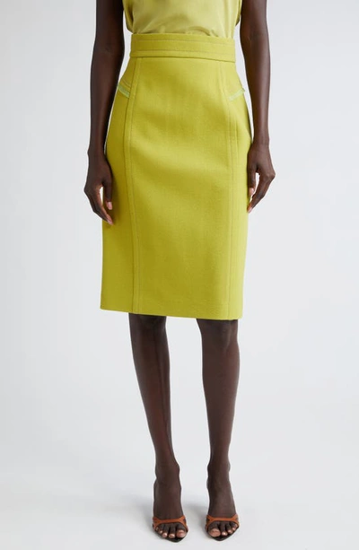 St John Tailored Wool Blend Skirt In Chartreuse