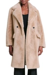 AVEC LES FILLES RELAXED FIT LONGLINE DOUBLE BREASTED FAUX MINK COAT
