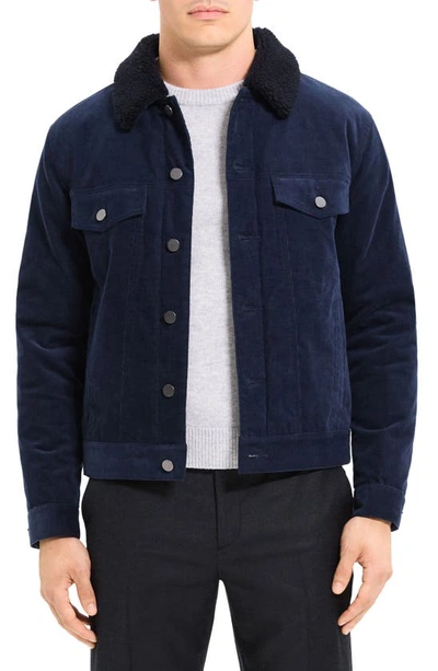 Theory Neil Trucker Jacket In Stretch Cord In Baltic - Xhx