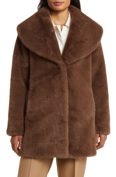 Via Spiga Shawl Collar Faux Fur Jacket In Brown
