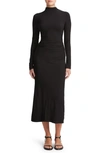 Vince Womens Black Ruched Funnel-neck Stretch-woven Midi Dress In Black
