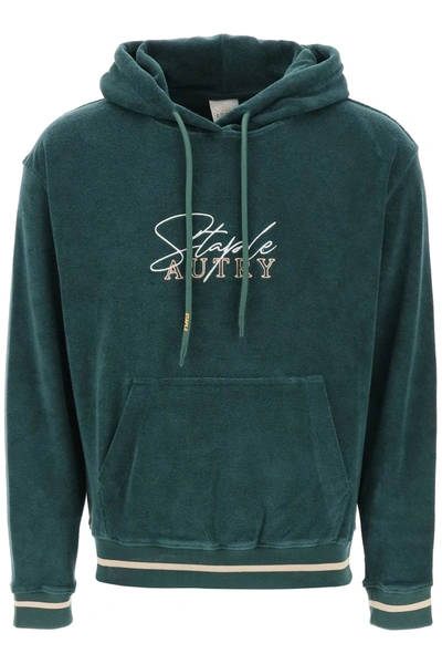 Autry Logo-embroidered Drawstring Hoodie In Green