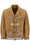 Bode Beaded-fringe Embroidered Cotton-twill Overshirt In Brown