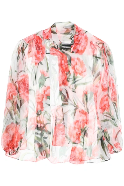 Dolce & Gabbana Bow-detailed Floral-print Silk-chiffon Blouse In White