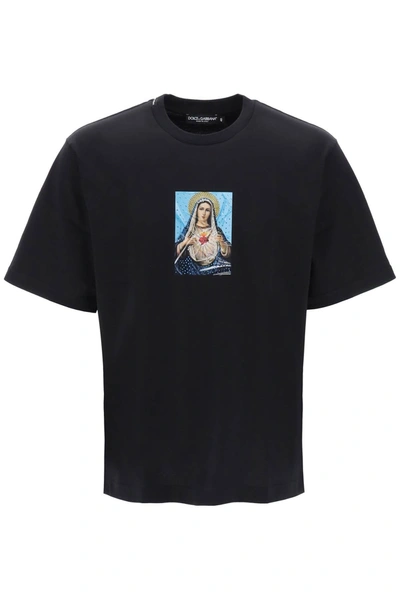 DOLCE & GABBANA PRINTED T-SHIRT WITH RHINESTONES