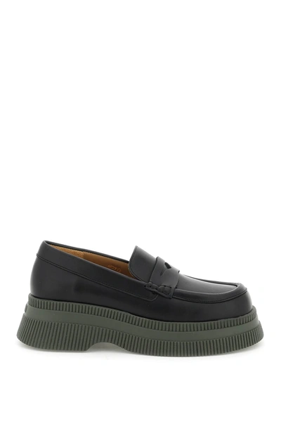 Ganni Creepers Wallaby Leather Loafer In Black