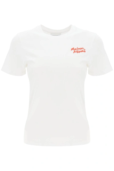 Maison Kitsuné Logo-embroidered Cotton T-shirt In White