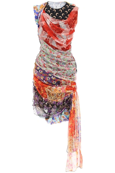 Marine Serre Upcycled-silk Patchwork Dress In Multicolor