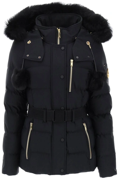 Moose Knuckles Gold Cambria Shearling Down Coat In Black