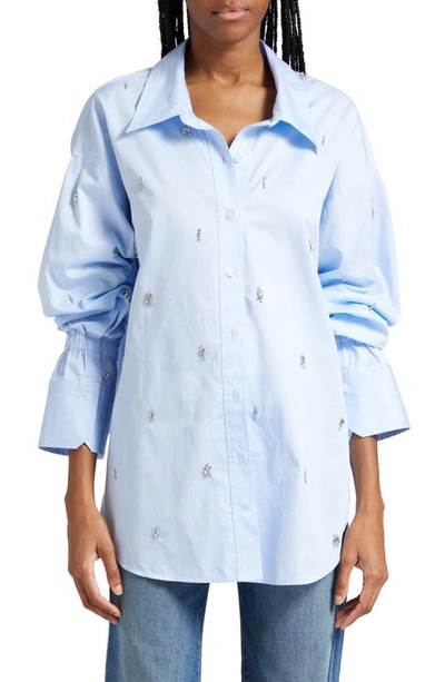 A.l.c Monica Embellished Cotton Shirt In Sky Blue