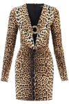 Roberto Cavalli Fitted Mini Dress With Leopard Print And Embellishments In Animal Print