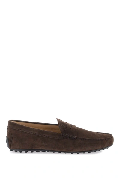 Tod's City Gommino Loafers In Suede In Marrón