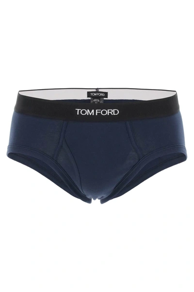 Tom Ford Cotton Briefs With Logo Band In Blue