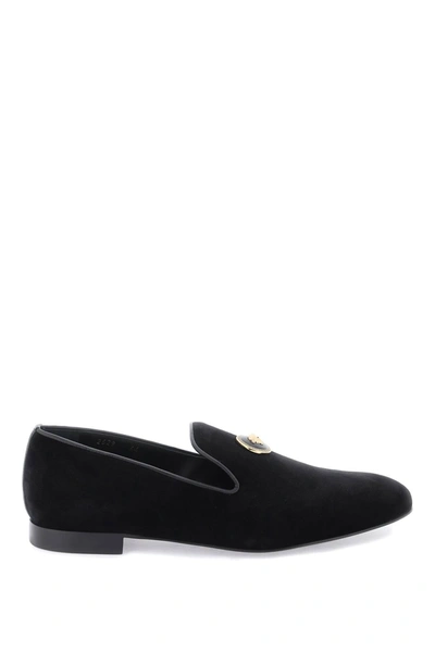 Versace Velvet Medallion Loafers In Black