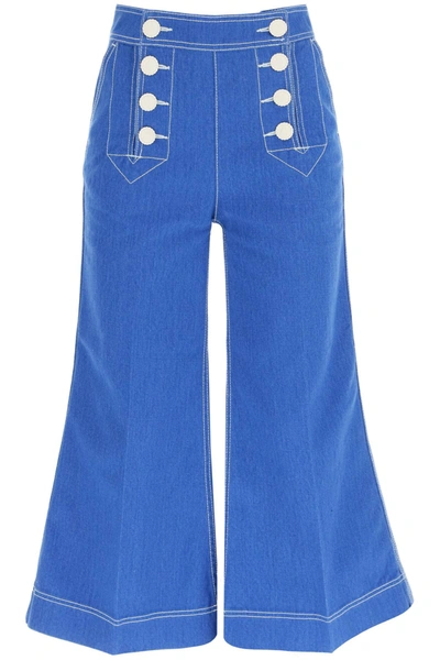 Zimmermann Embroidered High-rise Kick-flare Jeans In Blue