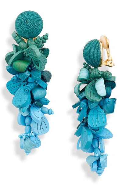 OSCAR DE LA RENTA FLOWER CLUSTER LINEAR DROP CLIP-ON EARRINGS