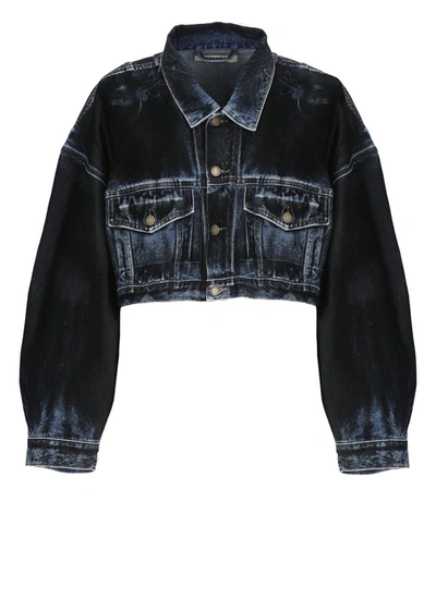 Darkpark Gigi Flocked Cropped Denim Jacket In Blue